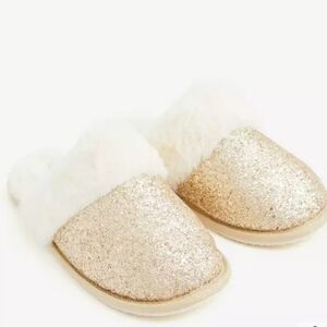 Torrid Gold Glitter slip on fuzzy Slippers with Faux Fur Lining